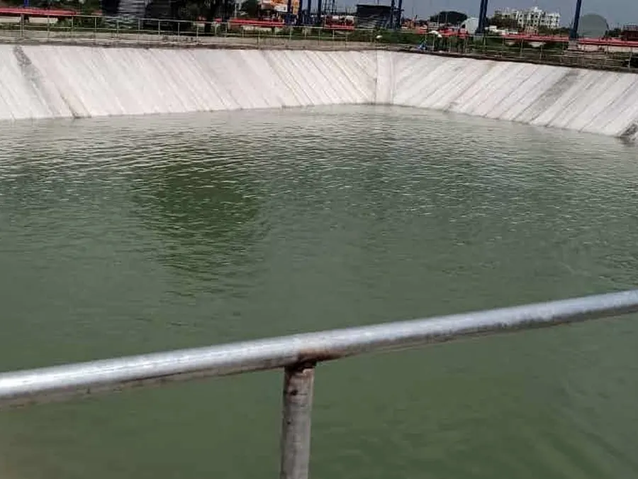A water storage lagoon fully lined and filled